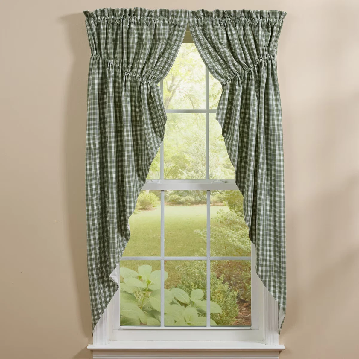 Prairie Swag Window Curtains Green Gingham 72 x 63 Country Farmhouse