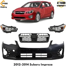 Front Bumper Cover Primed & Headlights Assembly Kit For 2012-2014 Subaru Impreza