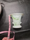 VTG Akro Agate Green Swirl Lily Slag Milk Glass Vase USA 4.25" x 5”