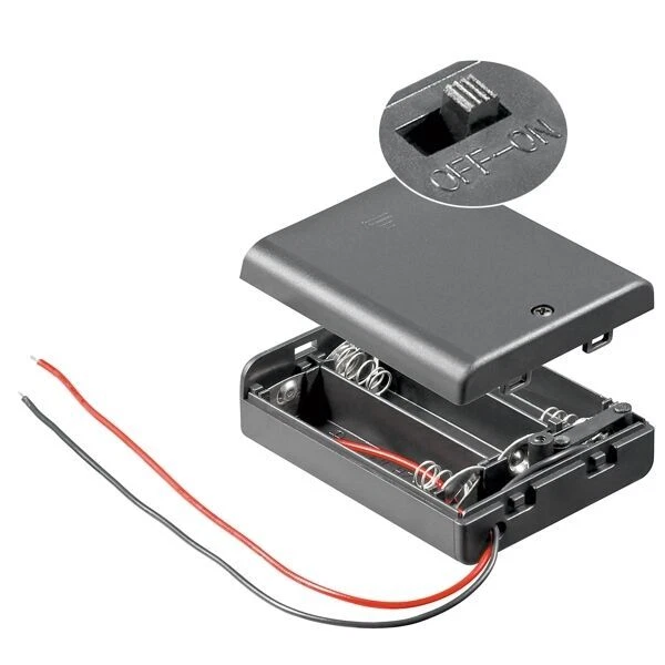 Batteriehalter 3x AA mit EIN-AUS Schalter geschlossen/ Batterie-Fach 3 x Mignon