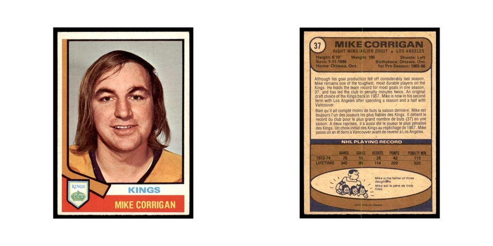 1974 O-Pee-Chee Mike Corrigan Los Angeles Kings #37 - Image 3 of 3