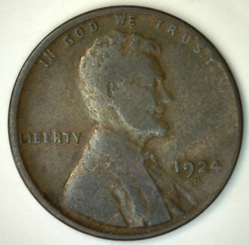 1924 D Lincoln Wheat Cent Coin VG US Penny Very Good Circulated Denver Bronze 1c