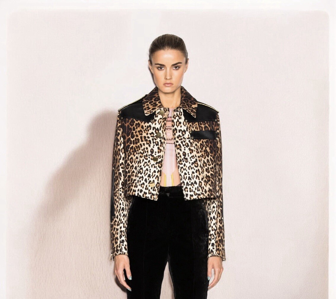 NWT Givenchy Paris Leopard Print Grain de Poudre Jacket Size