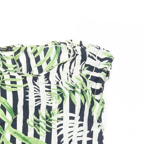 Blusa básica de viscosa geométrica blanca solo para mujer, talla 10, cuello escote - Imagen 4 de 12