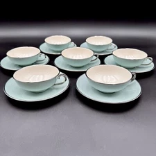 Franciscan Encanto DAWN Tea Coffee Cups Saucers SET/7 Aqua Blue Platinum CA, USA