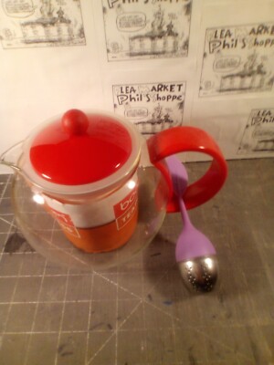 New Bodum Teapot With Infuser Red Vintage** No Box!!!**/1 Cup Loose Tea Strainer