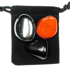 1st ROOT CHAKRA Tumbled Crystal Healing Set = 3 Stones + Pouch + Description