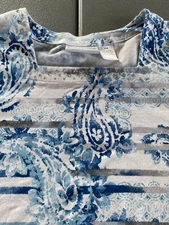 Alfred Dunner Top Shirt 3/4 Sleeve Size PM Blue White