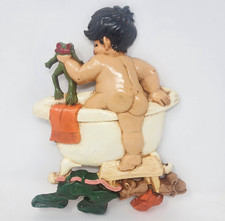Vintage 1975 Sexton Cast Metal Wall Hanging Boy Bathtub Frog Wall Decor