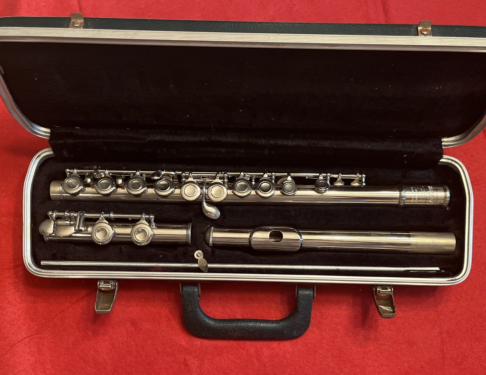Vintage Bundy Selmer Flute USA Green Hard Case Musical Instrument Band Woodwind