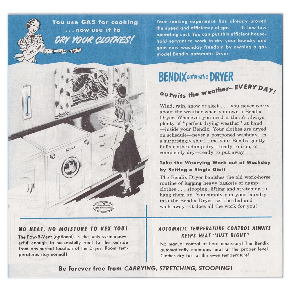 Secadora automática Bendix - Folleto de papel vintage - Gas lo tiene - Folleto de los años 50 Foto 2 de 3