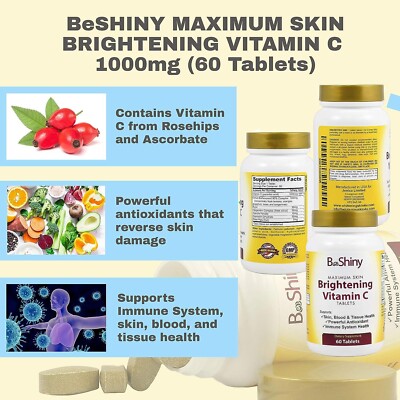 BeShiny Glutathione and Vitamin C 1000mg Skin Whitening Brightening Pills  Set