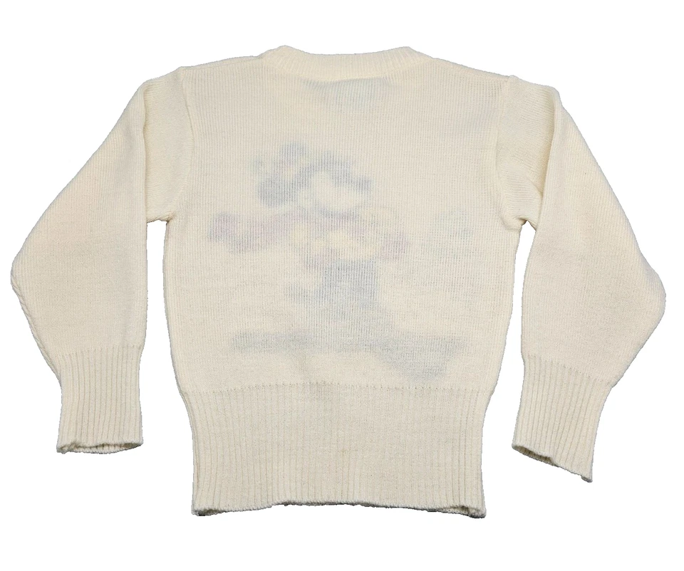 Vtg Disney Sunday Comics Knit Sweater Kids L 4/6 Ivory 3D Minnie Mouse Skiing - Image 2 of 4