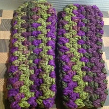 Handmade Crochet Wrist-Arm Warmers Fingerless Gloves Purple Green M10-28