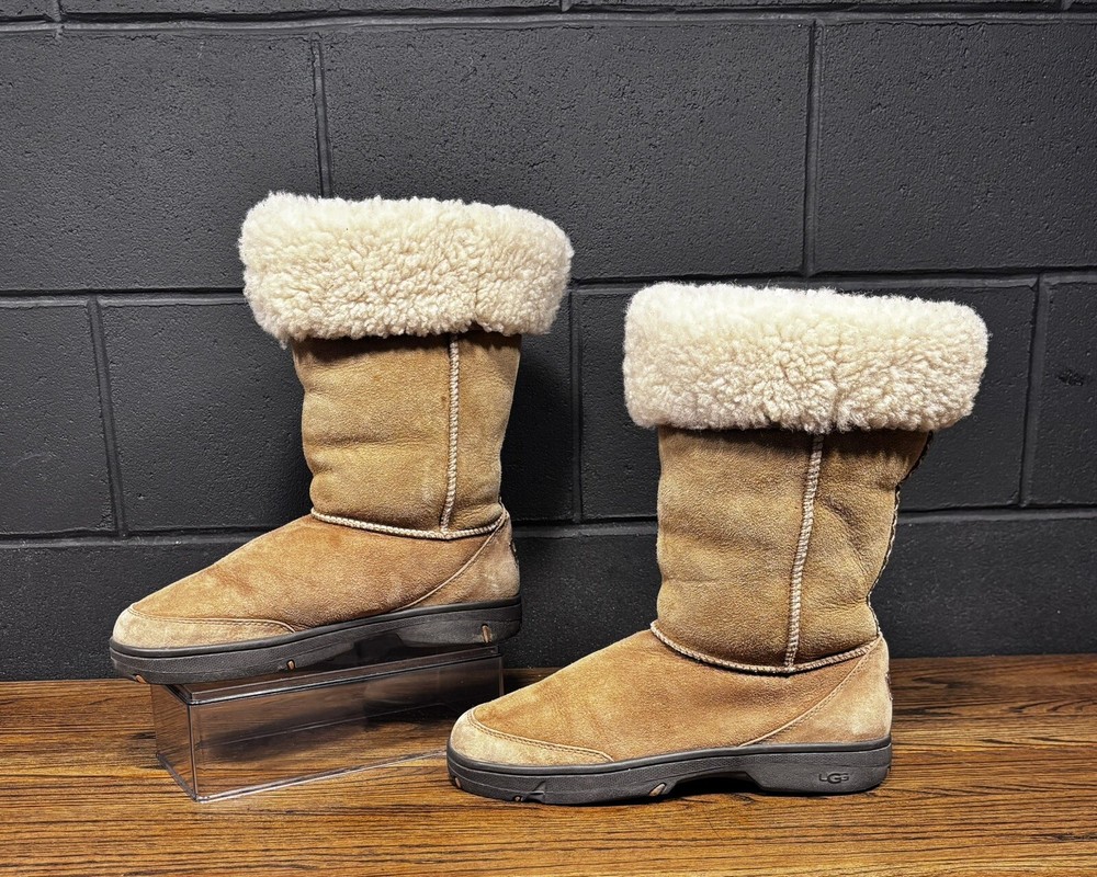 UGG Brown Leather Mid Calf Winter Boots Women’s 11