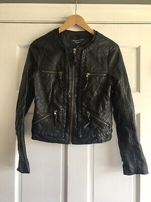 American Eagle Faux Leather Black Moto Jacket Womens Small | eBay