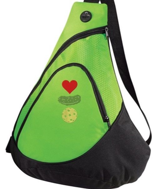 Heart Embroidered Lime Pickleball Paddle Sling Bag with Free Name Personalization  