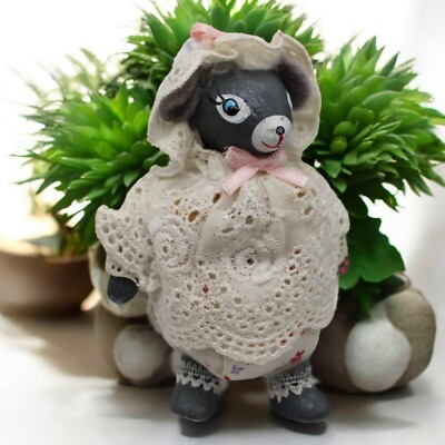 VTG Mrs Mouse Well Dressed Hat & Pipe Cleaner Tail Wood Face and Paws