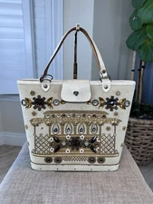 Vintage Enid Collins Of Taxes Beige Linen Purse Handbag “Cable Car” Collectible