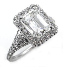 4Ct Emerald Cut Simulated Diamond Halo Solitaire Ring 18K White Gold Plated