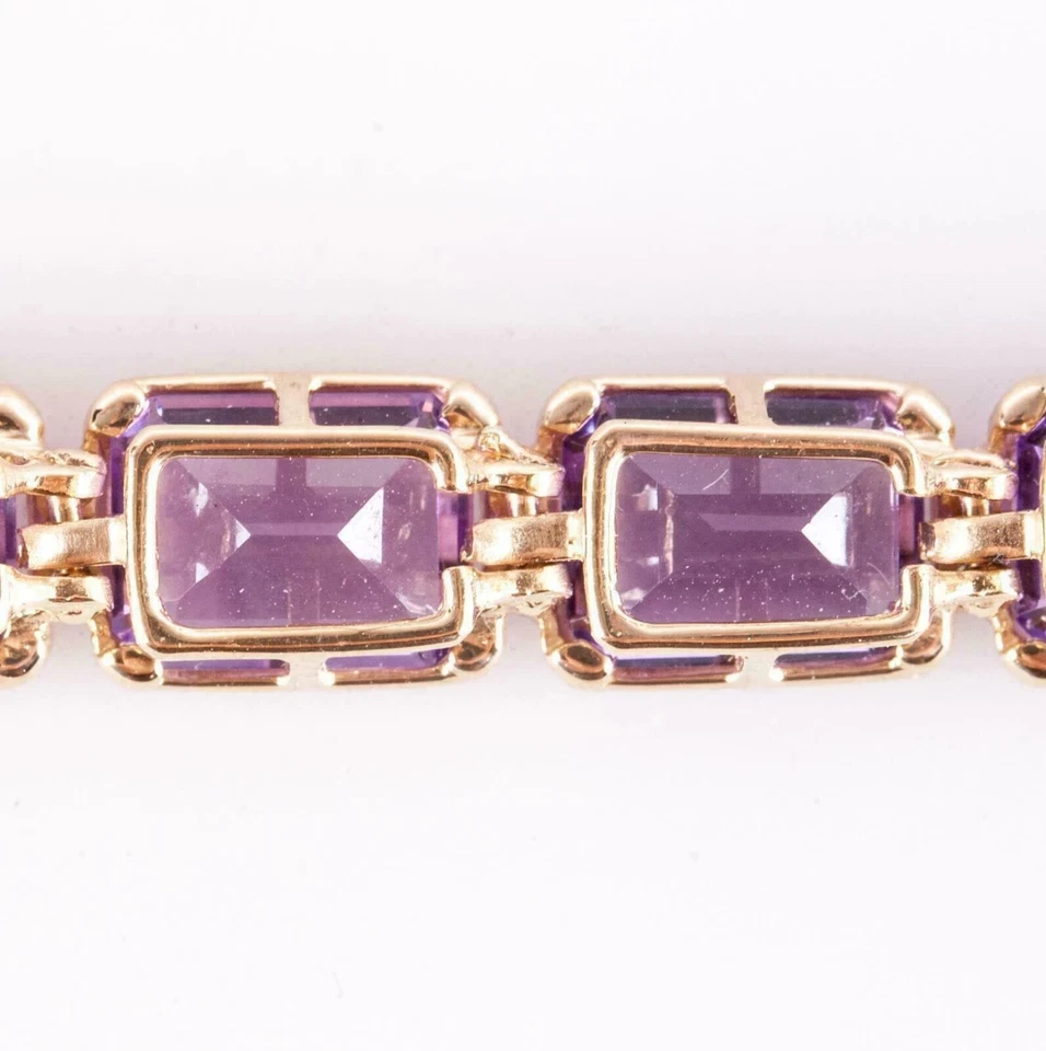14k Yellow Gold Over 12.29CT Emerald Cut Amethyst Women's Pretty Tennis Bracelet - Image 4 of 4