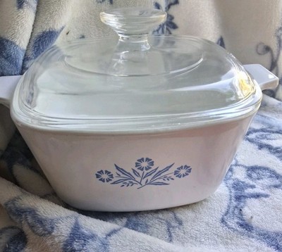 CorningWare 1 3/4 Qt White/Blue Floral Square Casserole Dish w Lid P-1 3/4-B
