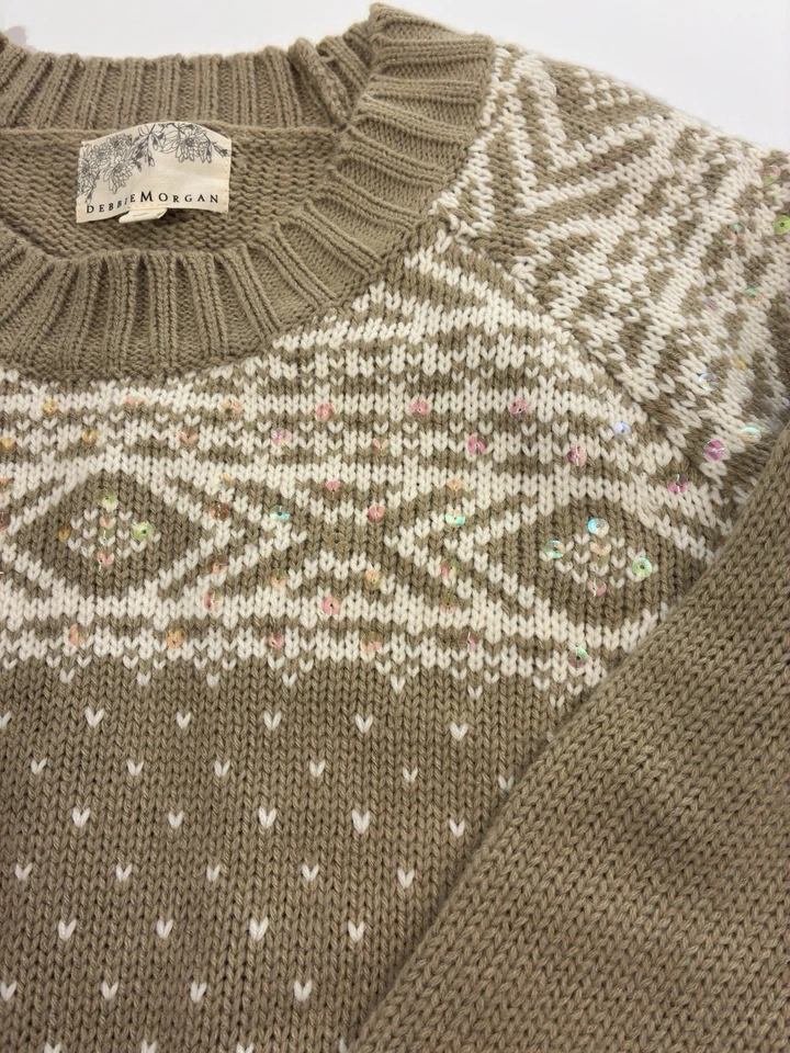 Suéter Pullover NUEVO CON ETIQUETAS DEBBIE MORGAN Sahara Puré de Patatas Beige Cuello Redondo Foto 2 de 4