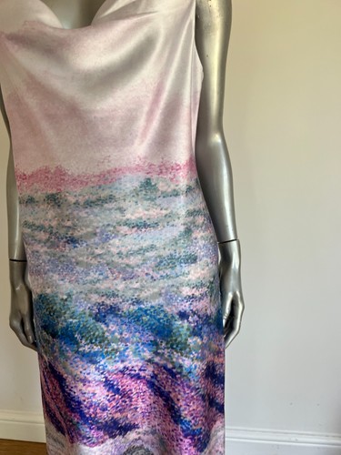 Maxi abito donna Ted Baker TB 2 UK 10 rosa medio acquerello scollo cappuccio slip NUOVO - Foto 11 di 18