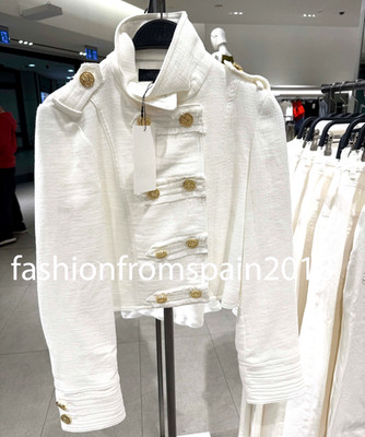 ZARA NEW WOMAN GOLD BUTTON WRAP JACKET FRAYED ECRU XS-XL 2749/115/712