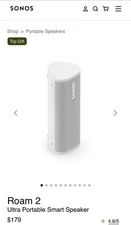 Sonos Roam 2 - White - Portable Waterproof Bluetooth Speaker - Voice Control 