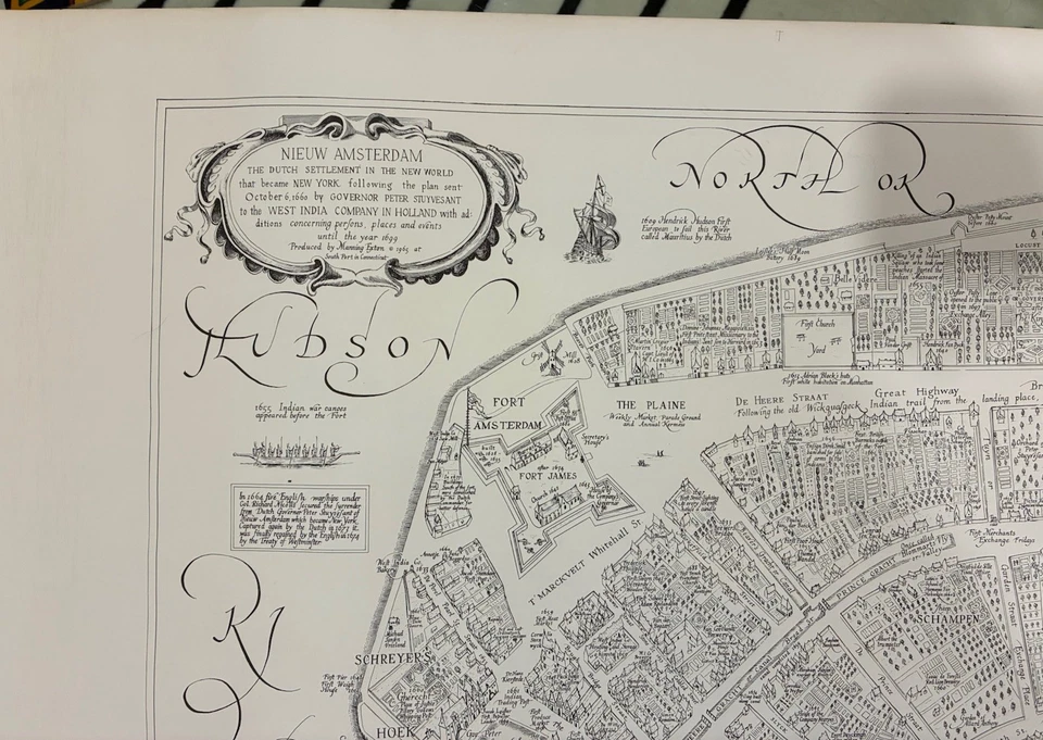 Litografía mapa MANHATTAN 1660 - Manning Exton 1965 'Nieuw Amsterdam' (23x35 pulgadas) Foto 2 de 4