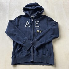 Vintage Y2K American Eagle Hoodie Mens Large Blue Fleece Full Zip AE NY Graphic