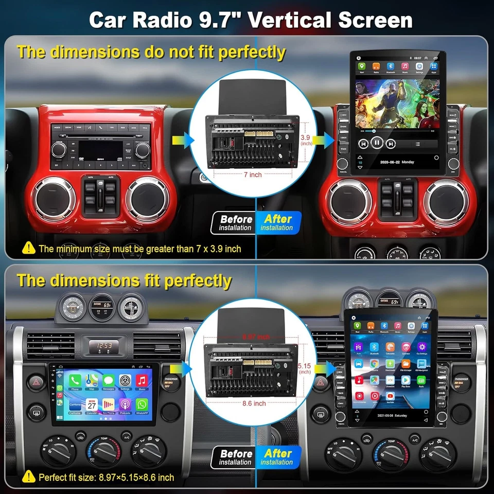 Double Din Car Radio, 9.7" IPS Vertical Touch Screen Stereo GPS Navigation...  - Image 2 of 4