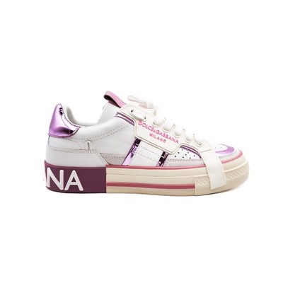 Dolce & Gabbana Custom 2 Zero White Lilac Calf Leather Sneakers EU 38