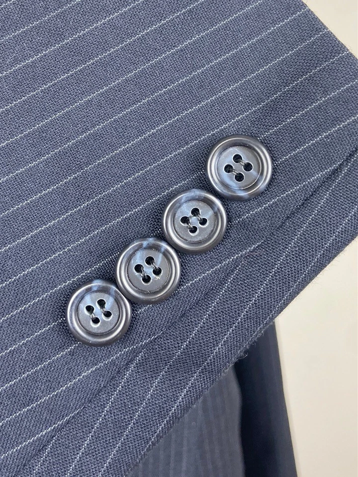 VINTAGE Mens 43R Navy Stripe Soft 3 Piece Suit With Vest & Dress Pants 36x29 - Image 4 of 4