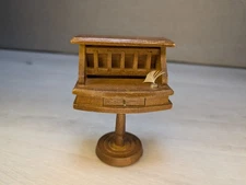 Dollhouse Miniatures Maple Wood Pedestal Desk With Attached Quill 1:12