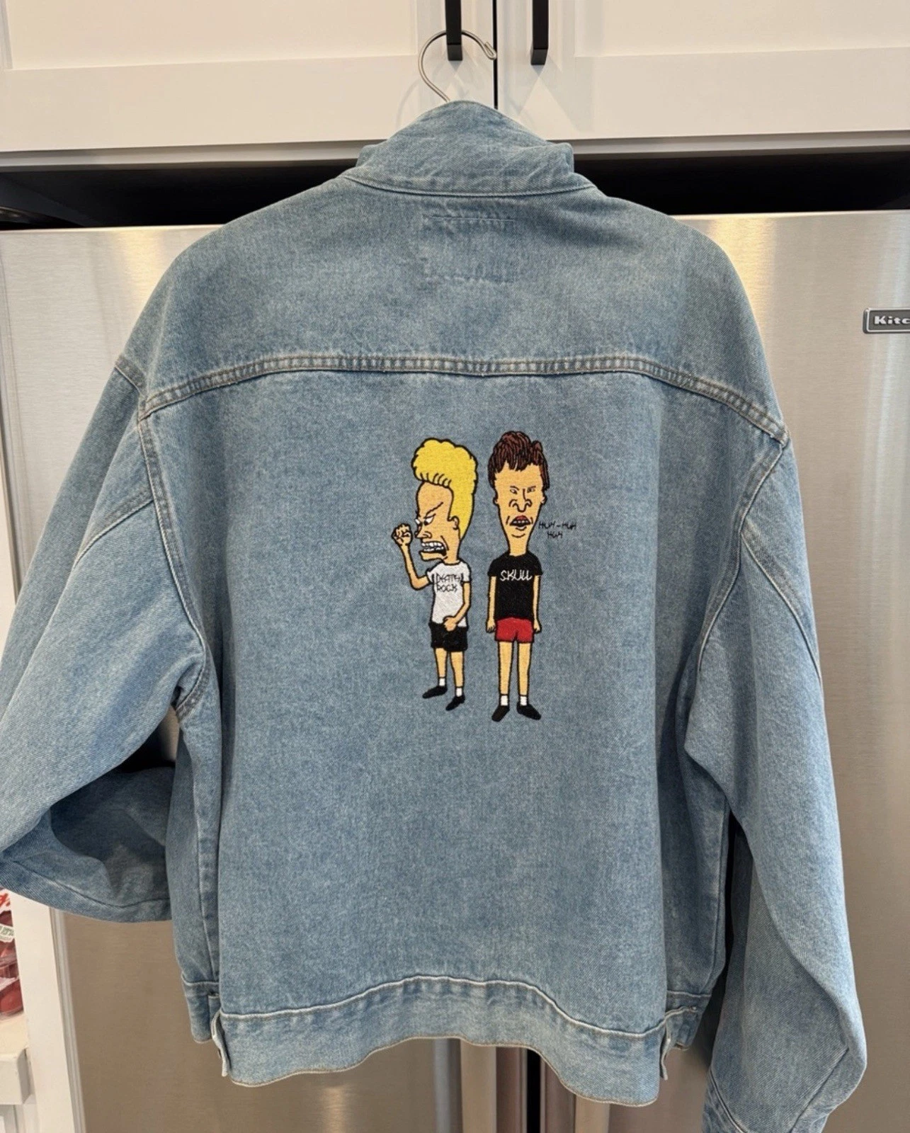 American Born MTV Beavis and Butt-Head Embroidered Denim Trucker Jacket XL image 2