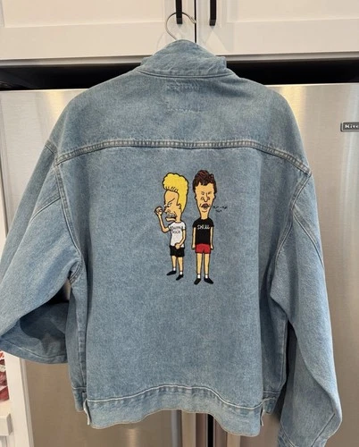American Born MTV Beavis and Butt-Head Embroidered Denim Trucker Jacket XL image 2