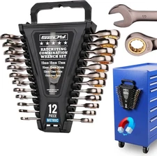 SEDY 12-Pc Metric Ratcheting Combination Wrench Set (8-19 mm) w/ Magnetic Holder
