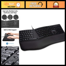 Ergonomic Wired Keyboard - Comfortable Design, Quiet Keys, Black Color