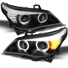 Xenon Scheinwerfer Set Schwarz für BMW 5er E60 E61 2005–2007 mit CCFL Angel Eyes