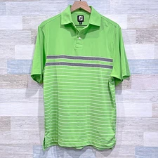 Foot Joy Performance Tech Golf Polo Shirt Green Gray White Stripe Mens Small