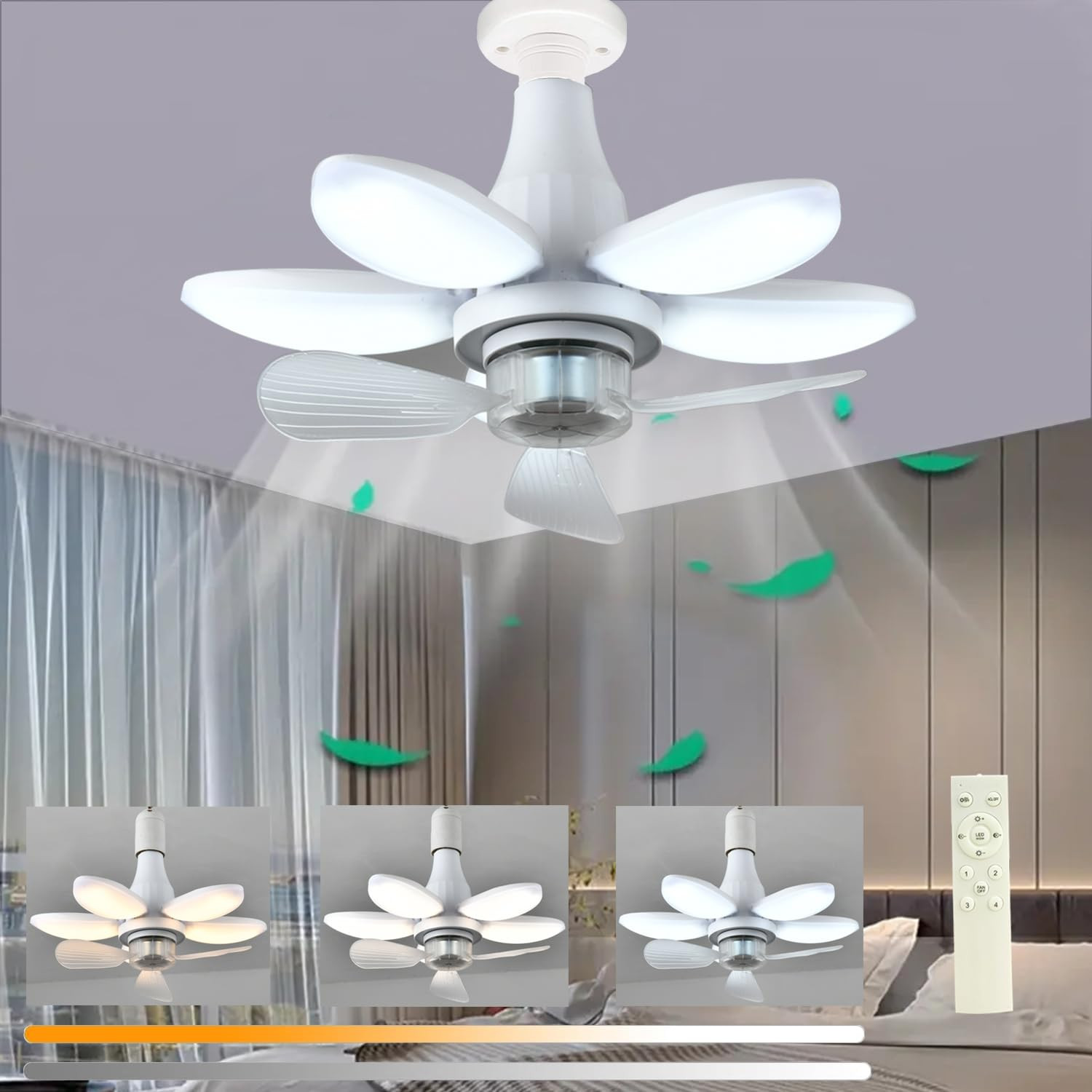 Energy-Efficient LED Garage Light with Ceiling Fan and Remote Control