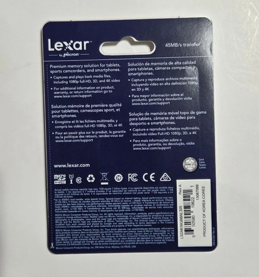 New LEXAR 16GB Micro SDHC - UHS-1 300X 45MB/s High Performance  Memory Card - Image 2 of 2