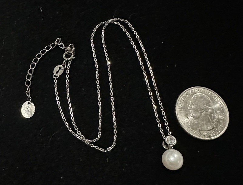 Organic Pearl CZ Modernist Sterling Silver 925 Beaded Chain Necklace 17”