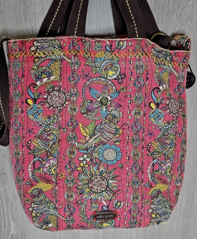 Sakroots Colorful Red Floral Large Tote Purse Boho Owls Handles Crossbody Strap - Image 3 of 4