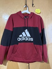Adidas Kids Sweater L Large Red Black Big Logo Hoodie Pullover Activewear Pocket