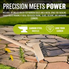 NEW 2 IN 1 PATIO CLEANING WIRE BRUSH BLOCK PAVING WEED SCRAPER RAKE SPIKE GARDEN