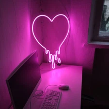 LED Heart Neon Light Acrylic Sign Dimmable Home Room Wall Art Decor Custom Color