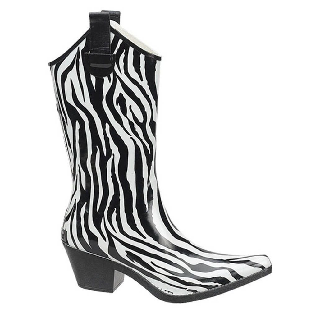 Womens Western Rain Boots Zebra Print Cowgirl Rubber Waterproof Any